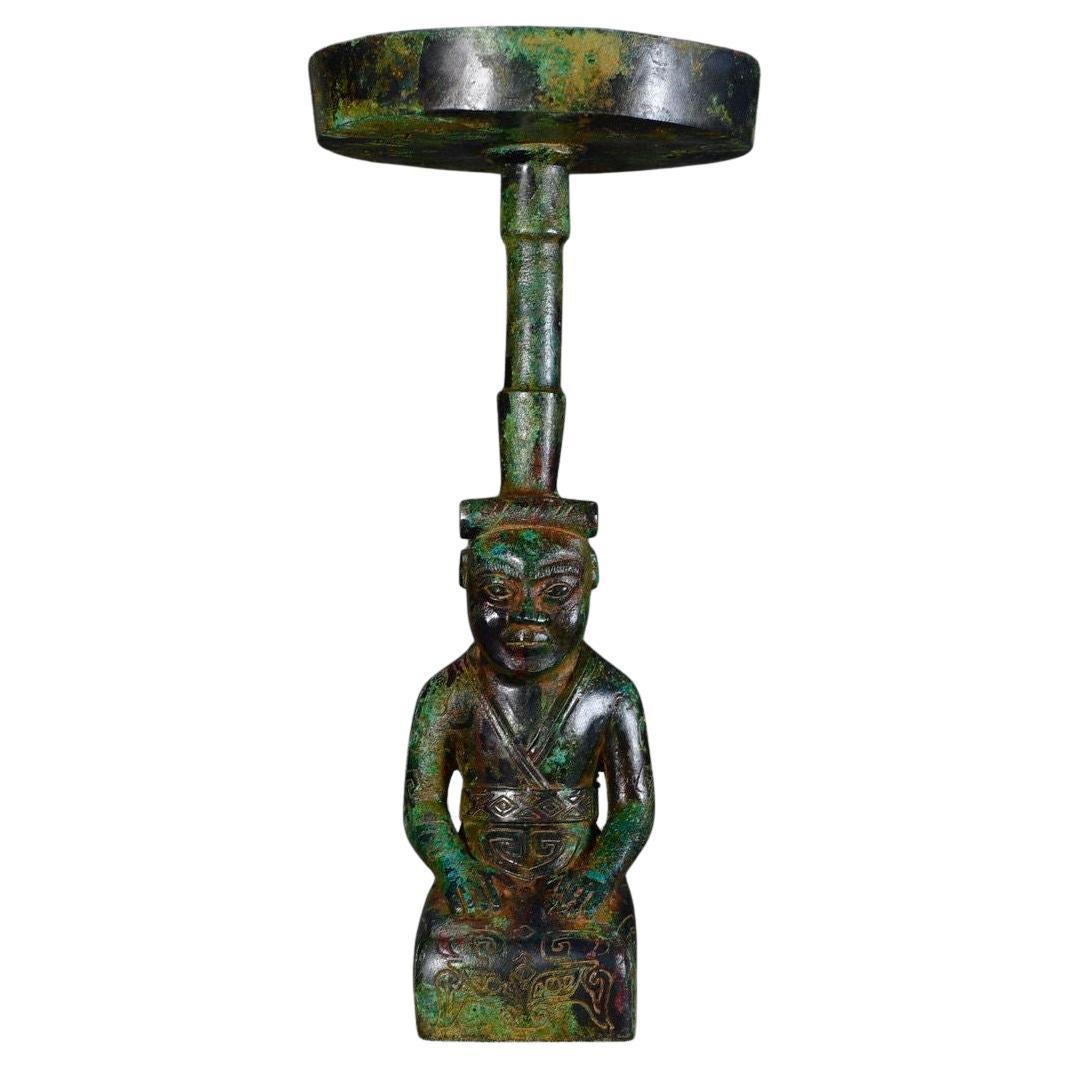 Big Size Old Asian Bronze Kneeling Down Human Candle Stick Statue For Sale