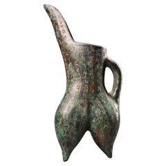 Big Size Ancient Bronze Three Feet Wine Vessel with Full Old Characters