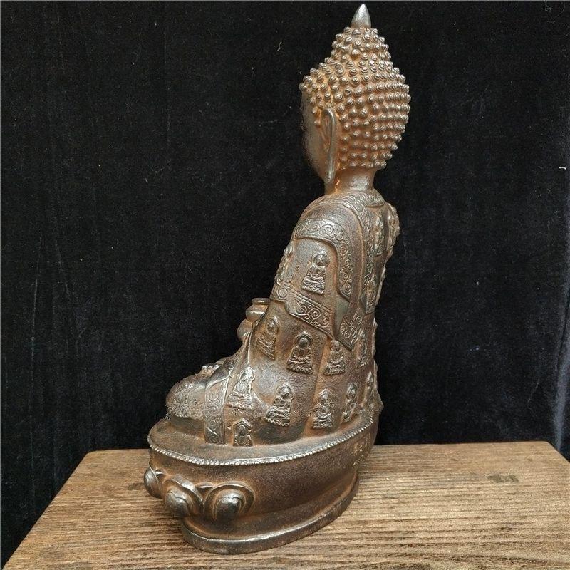 19th Century 44cm Big Size Old Iron Buddha Statue Wearing Full Buddhas Garment For Sale