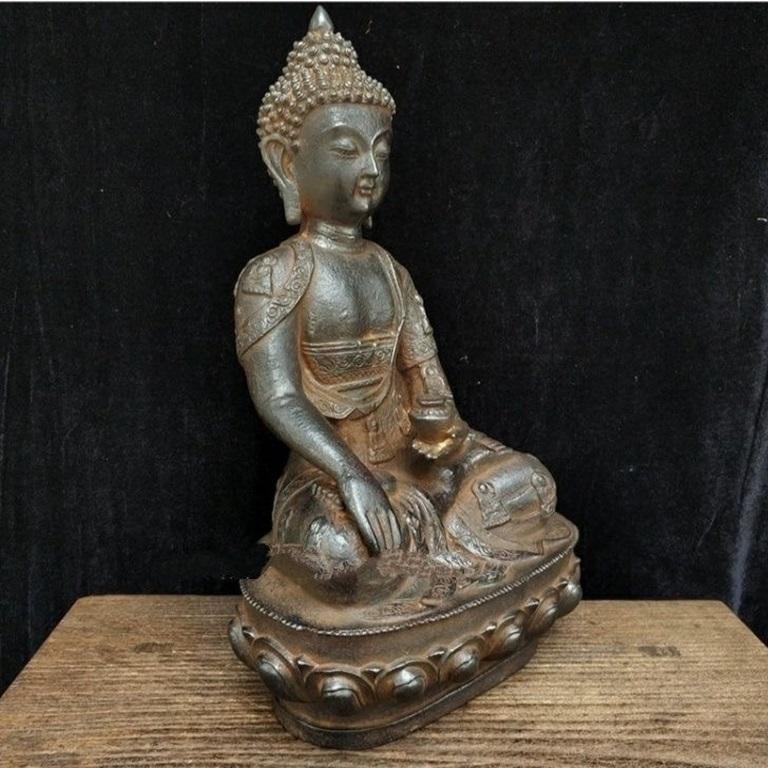 44cm Big Size Old Iron Buddha Statue Wearing Full Buddhas Garment For Sale 3