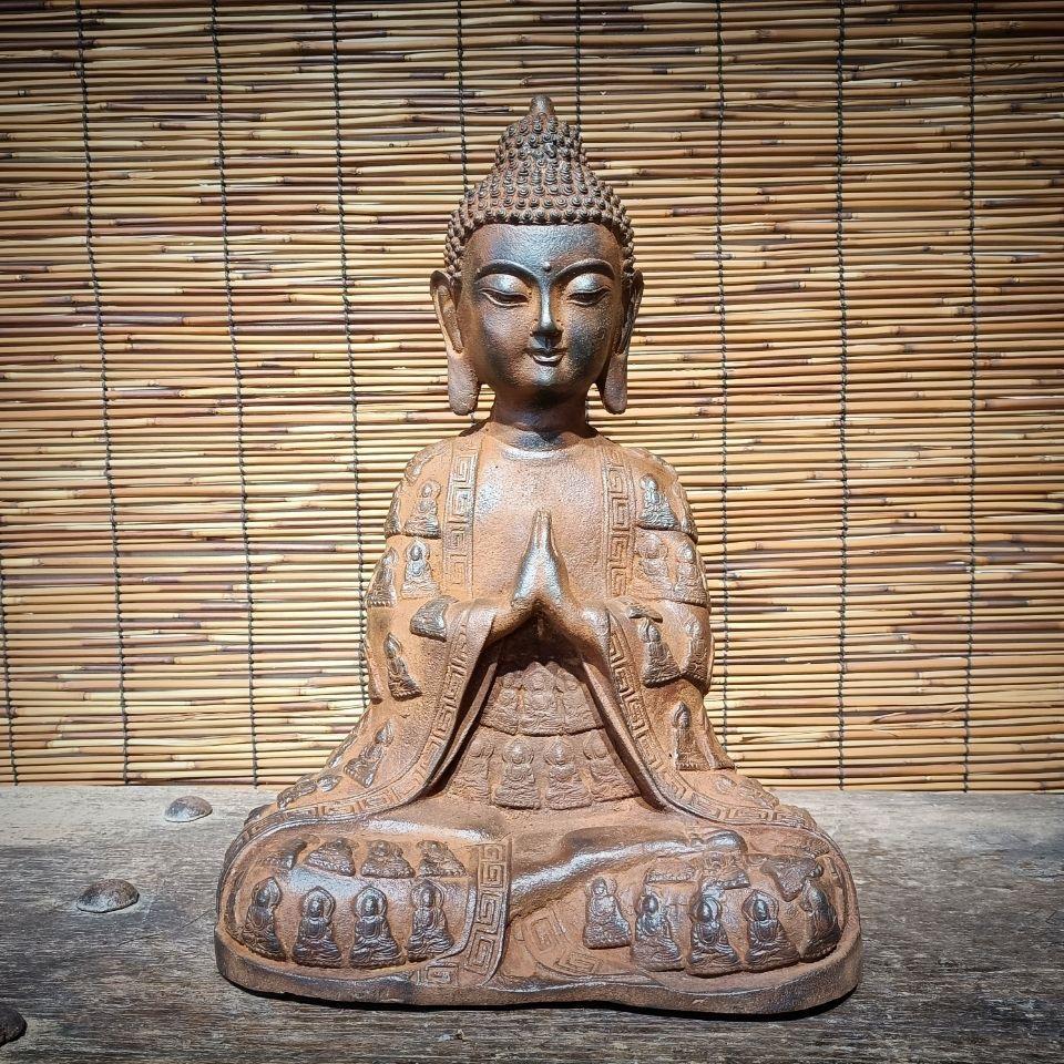 This Big Size Antique Iron Buddha statue from China Original Buddhas is a truly unique and special collectible piece.  

Statue Details:
Material: iron
41 cm high
28 cm wide and 15 cm deep
Originating from China
19th century.

Free shipping worldwide