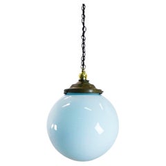 Big Size Art Deco Blue Milk Glass Pendant Light