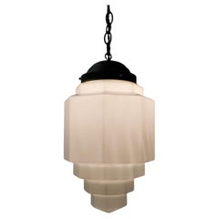 Big Size Art Deco Milk Glass Skyscraper Pendant Light