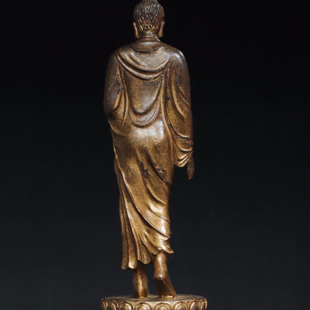 Big Size Asian Gilt Bronze Standing Buddha Statue with One Palm Forward For Sale 3