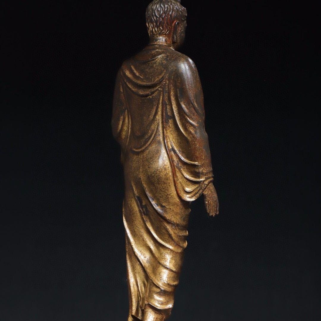 Big Size Asian Gilt Bronze Standing Buddha Statue with One Palm Forward For Sale 4
