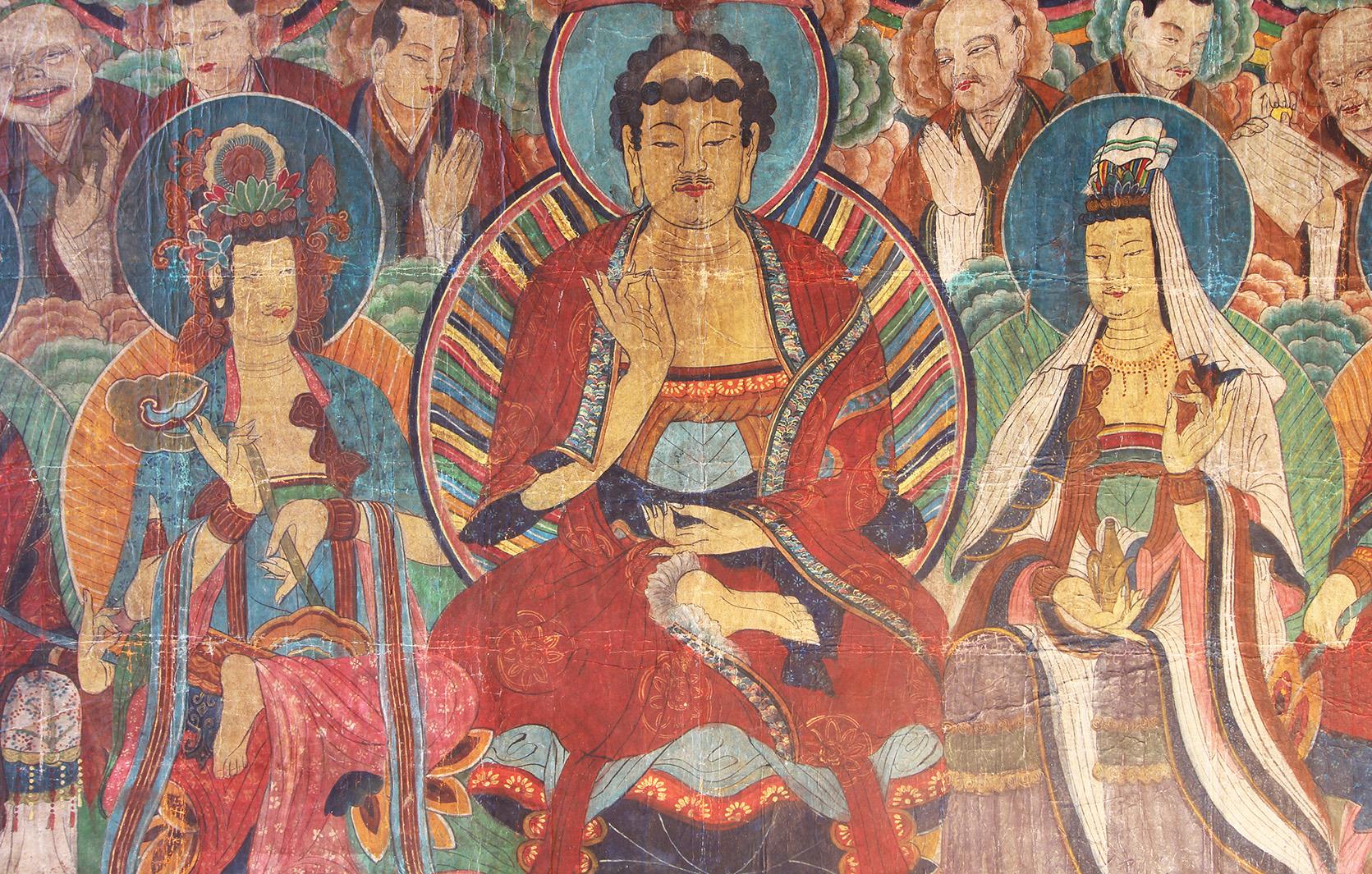 Großformatiges buddhistisches Gemälde (Qing-Dynastie) im Angebot