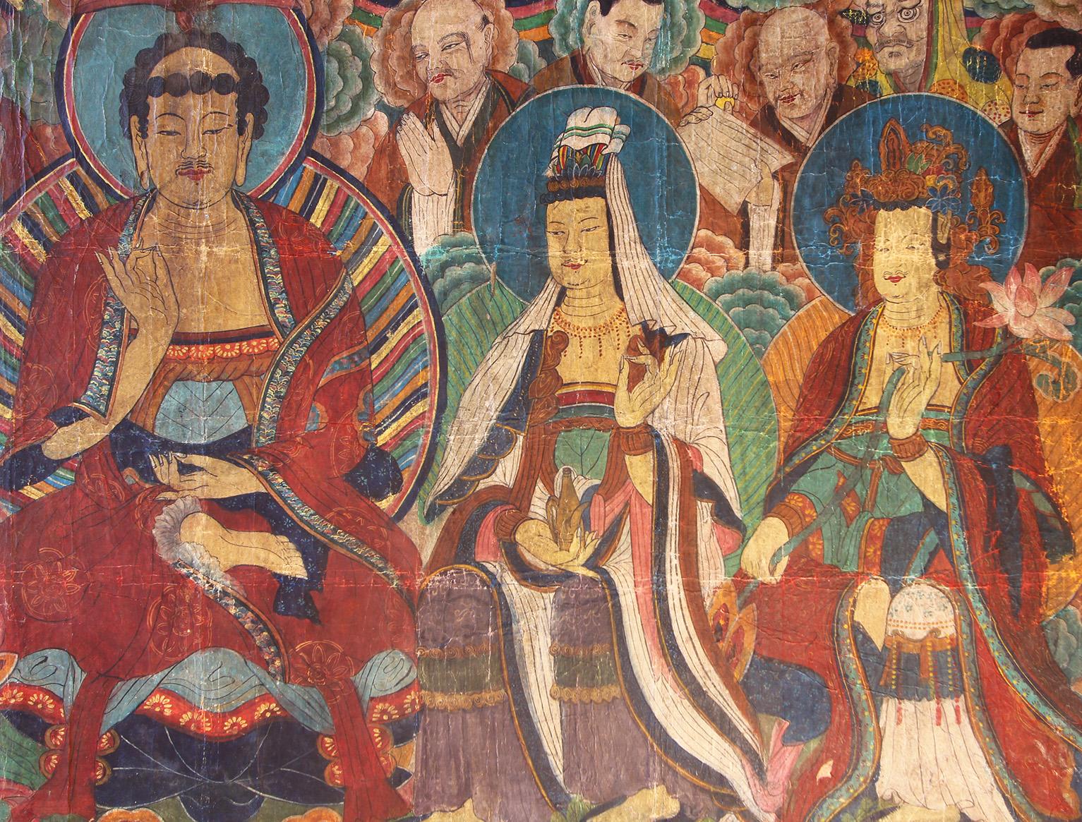 Großformatiges buddhistisches Gemälde (Chinesisch) im Angebot