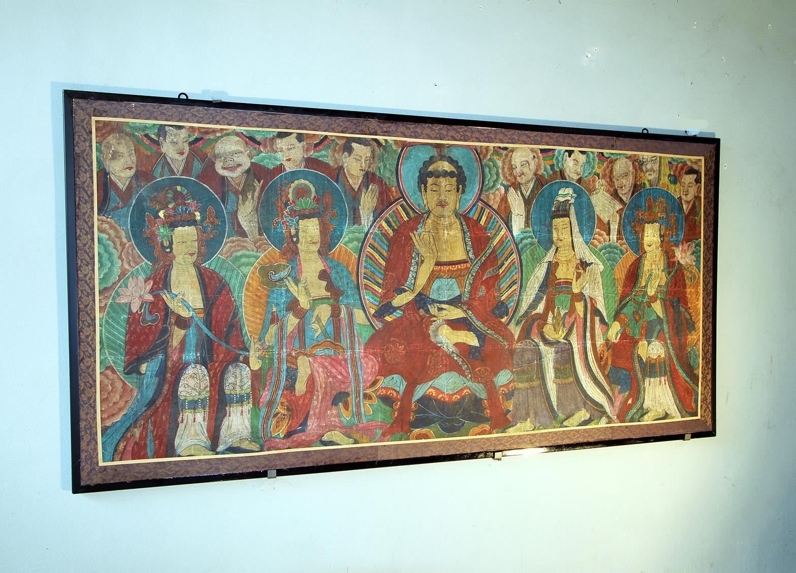 Großformatiges buddhistisches Gemälde (19. Jahrhundert) im Angebot