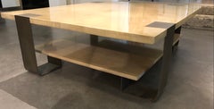 Big Size Coffee Table in Parchment and Metal Art Deco Style