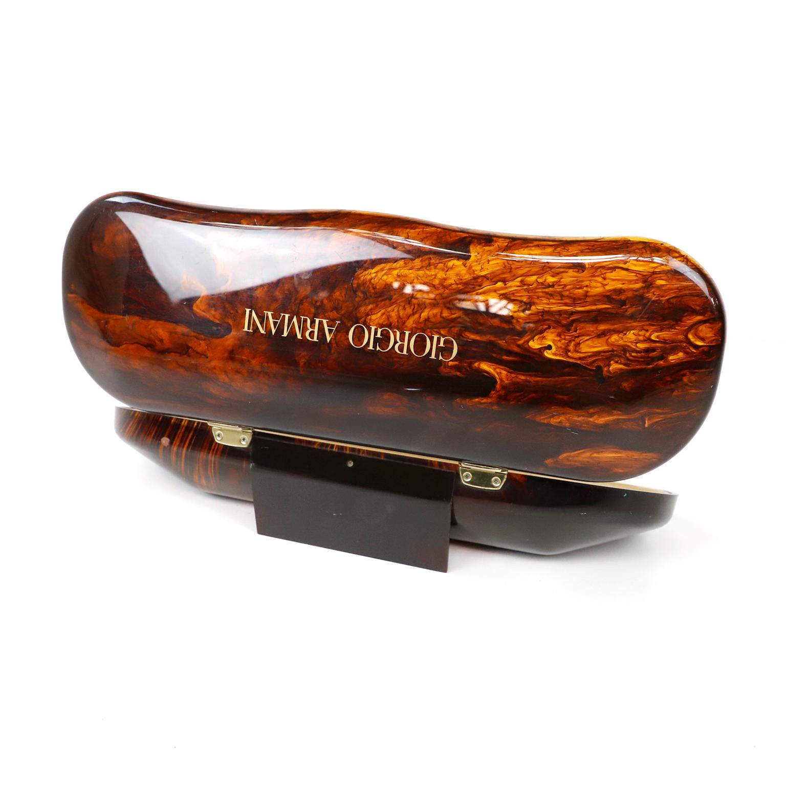 Mid-Century Modern Big Size French Georgio Armani Glasses Tortoise Shell Case For Sale