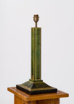 Big Size Green Leather with Gold Leaf Decor att. to Chalmette - France 1960's