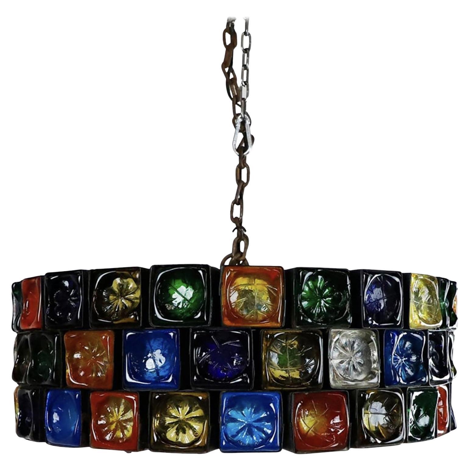 Lampadario in vetro soffiato a mano di grandi dimensioni di Federal Glass