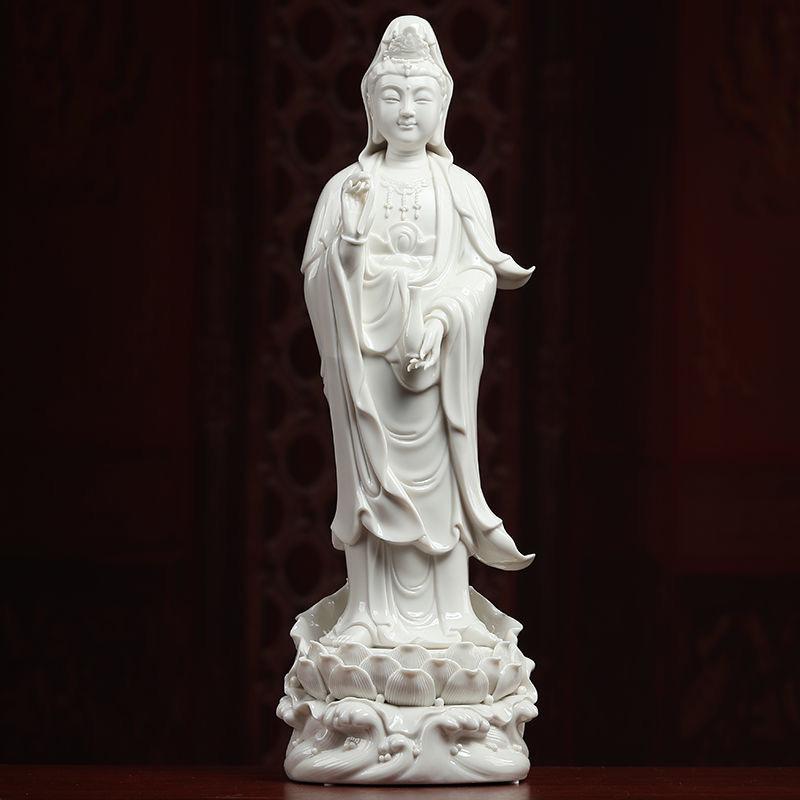 This Big Size handcrafted Chinese Dehua white porcelain statue of the South Sea Buddha is a remarkable piece that combines the exquisite craftsmanship of Dehua porcelain with the rich cultural and spiritual symbolism of the South Sea Buddha. 

Dehua