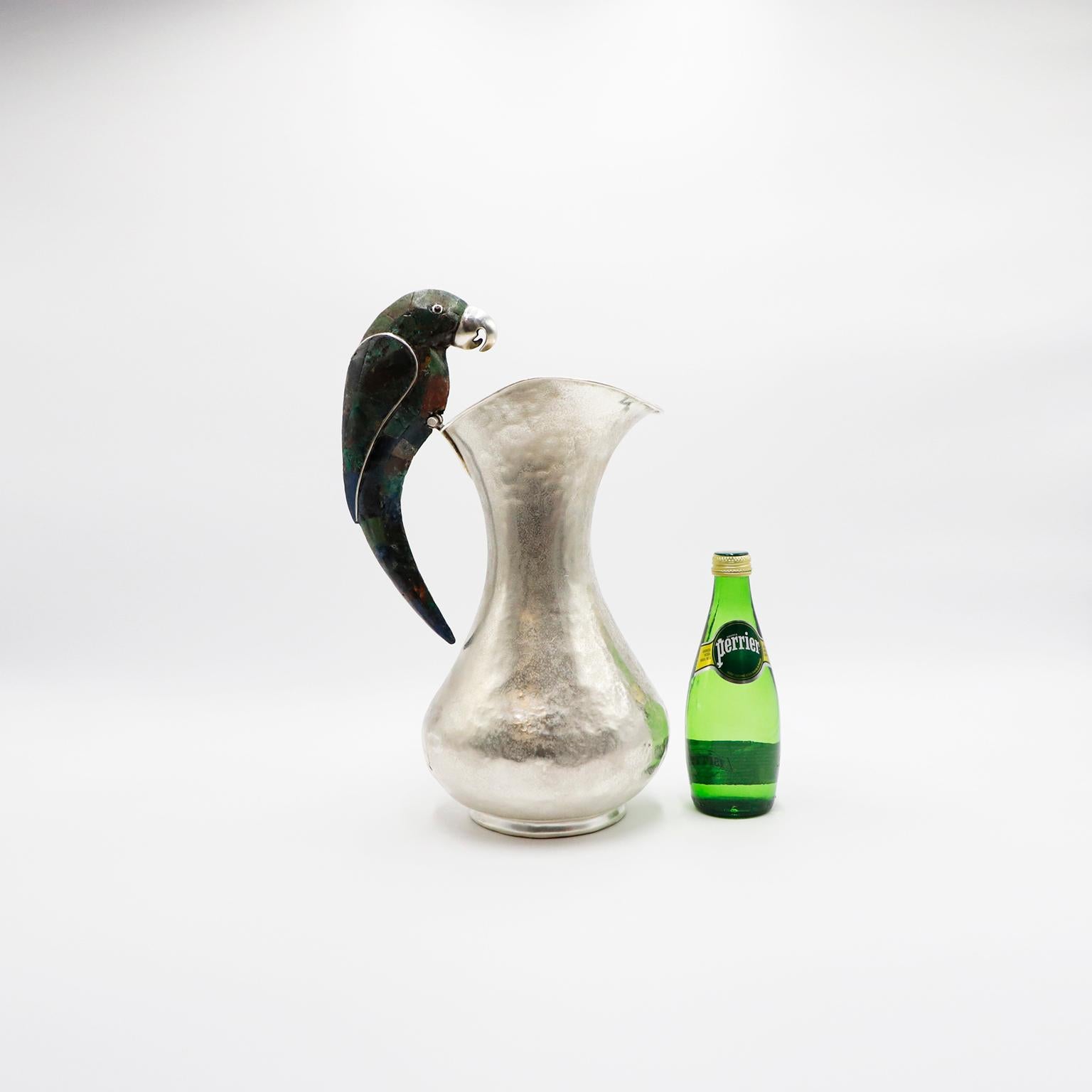 Jarra mexicana de malaquita bañada en plata de gran tamaño de Los Castillo Mexicano en venta