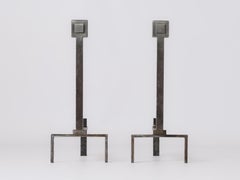 Big Size Modernist Stainless Steel Andirons in the style of Adnet - France 1970s