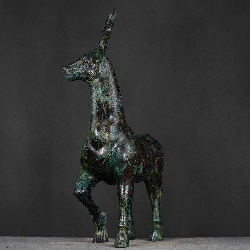 38cm Big Size Old Chinese Bronze Standing Deer Statue With Full Body Characters For Sale 1