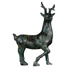 38cm Big Size Old Chinese Bronze Standing Deer Statue With Full Body Characters