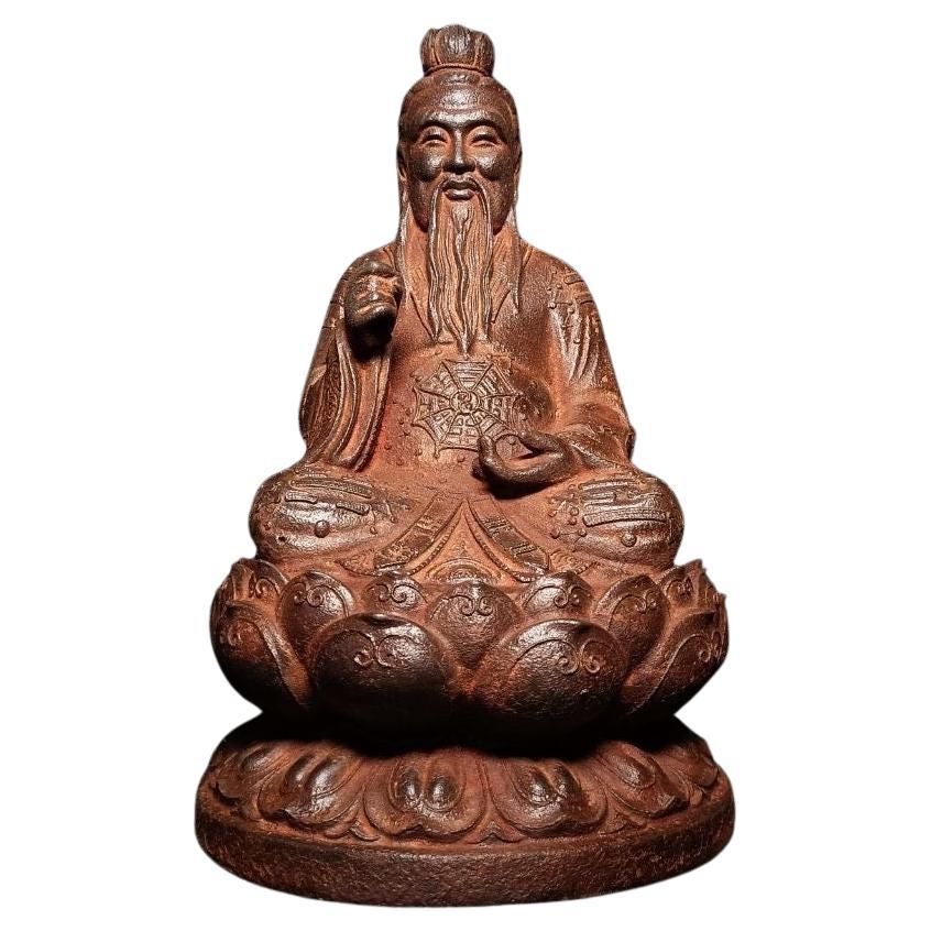 Big Size Old Iron Sitting Primeval Lord Sanqing Taoist Ancestor Statue