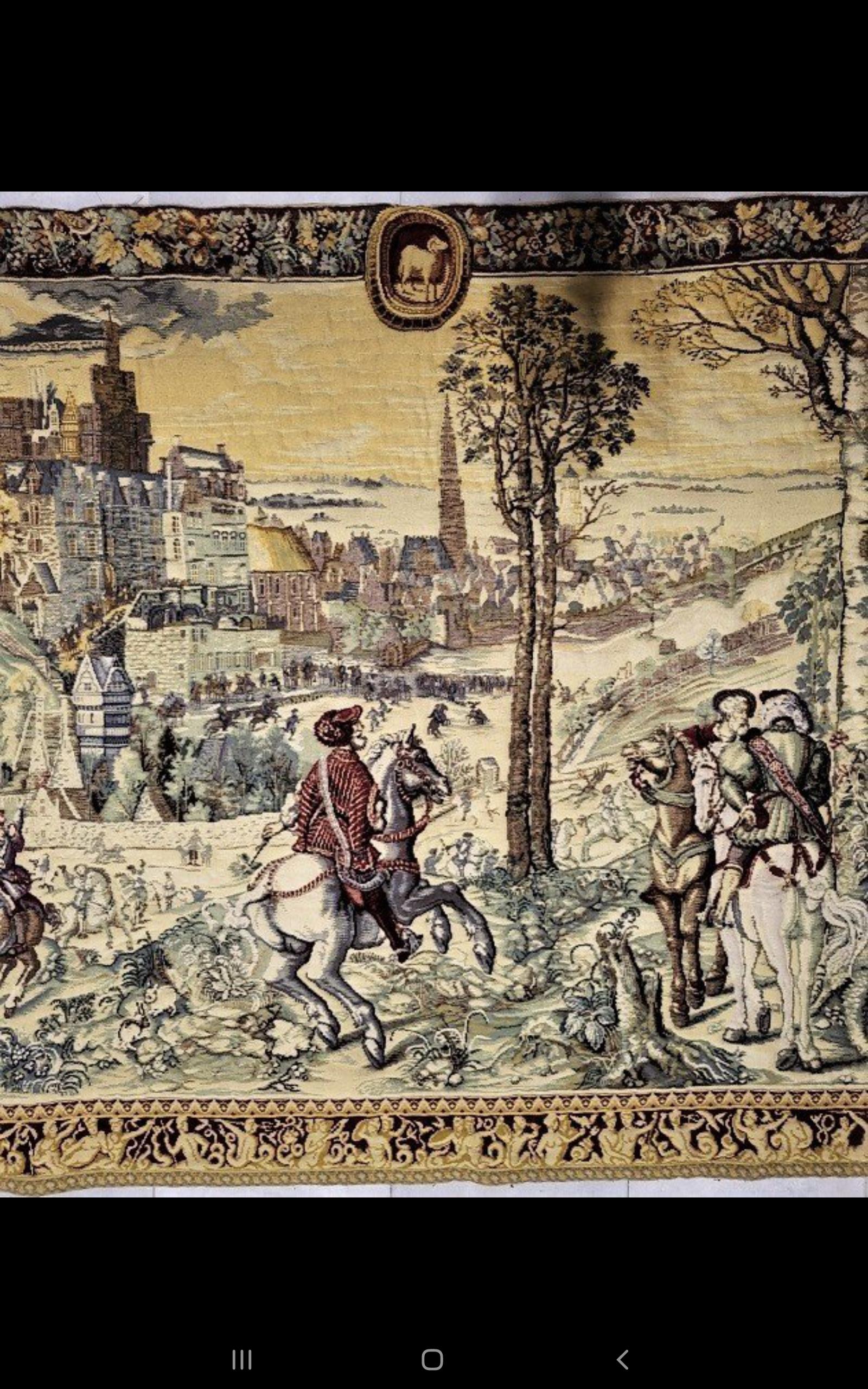 French Big Size Royal Hunt Scene Tapestry, France 19th Century