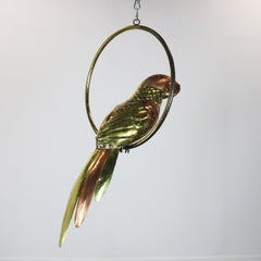 Big Size Sergio Bustamante Sculpture of Macaw on Hanging Perch