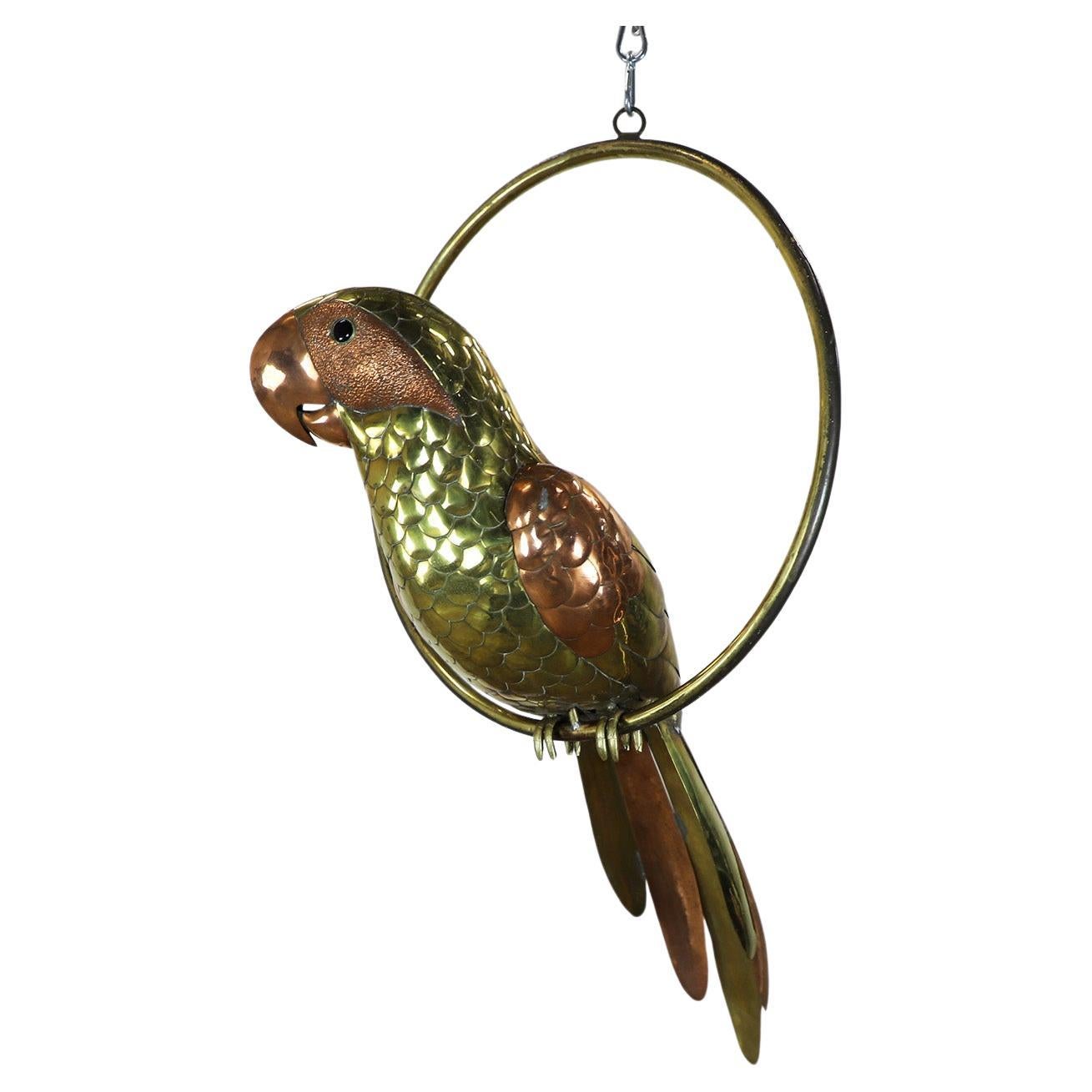 Big Size Sergio Bustamante Sculpture of Macaw on Hanging Perch