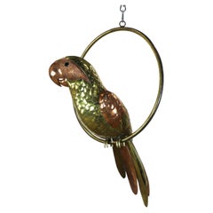 Big Size Sergio Bustamante Sculpture of Macaw on Hanging Perch