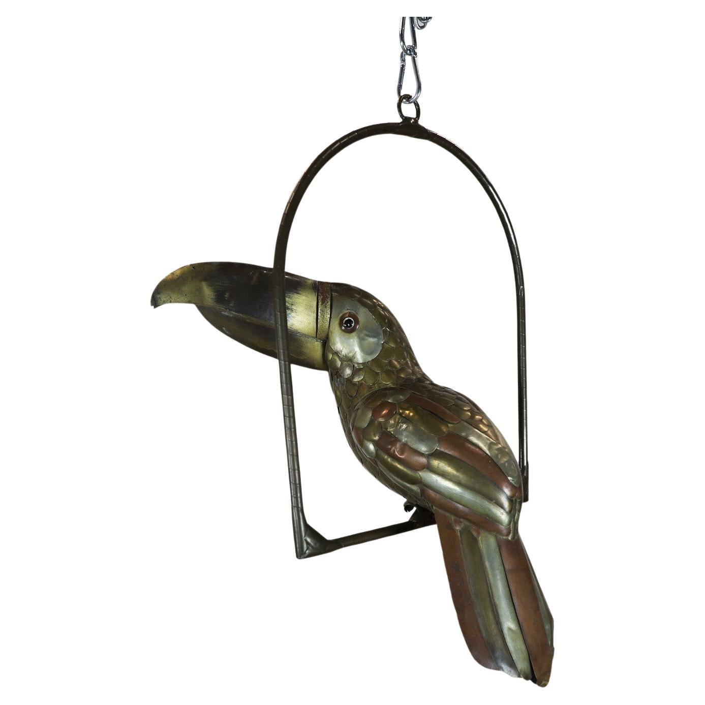 Big Size Sergio Bustamante Sculpture of Toucan on Hanging Perch