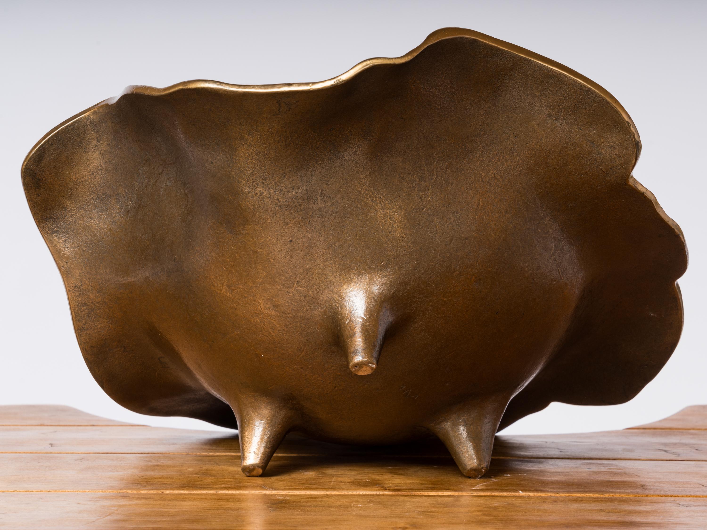 Big Size Solid Bronze Decorative Dish on Tripod Feet - France 1970's For Sale 4