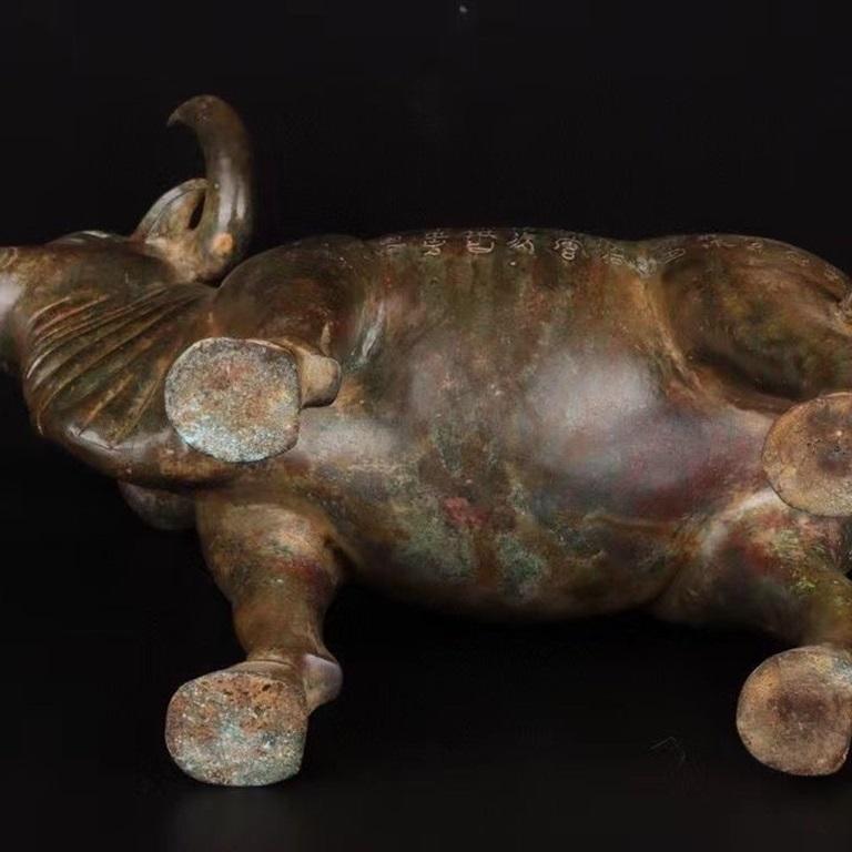 Big Size Vintage Bronze Bull Statue Carving Ancient Characters  For Sale 4