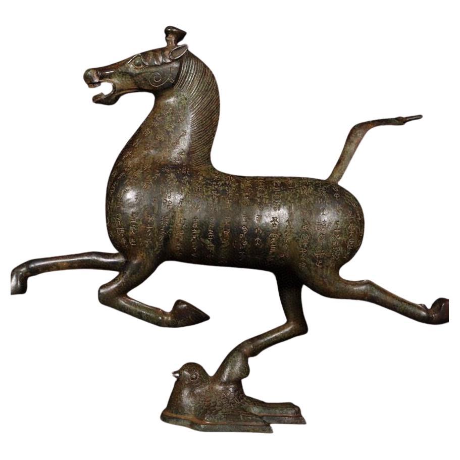 Big Size Vintage Bronze Running Horse Stepping on A Bird Statue