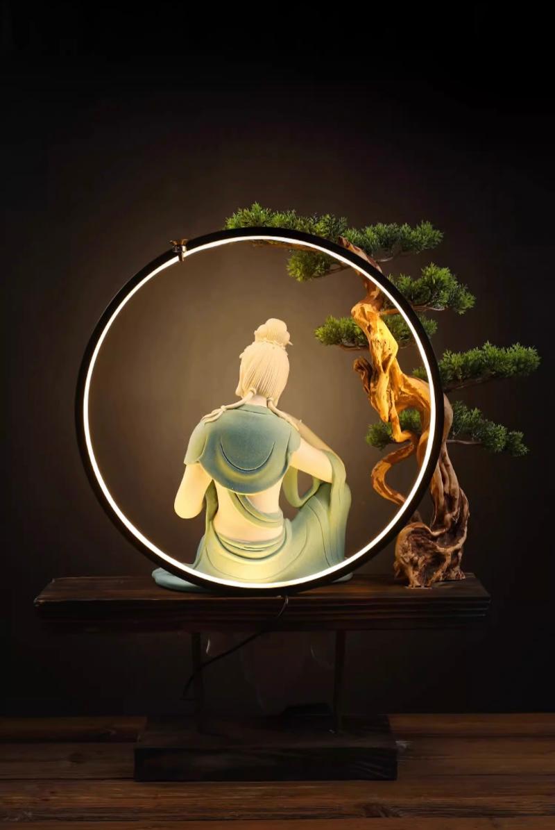 Modern Big White Porcelain Sitting Buddha in Blue Robe Holding a Lotus Flower For Sale 2