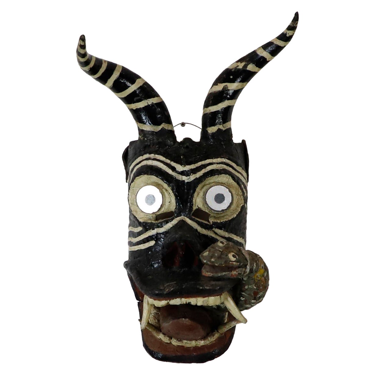 Big Size Zoomorphic Maske mit Spiegelaugen und Schlange, die aus der Zunge kommt.