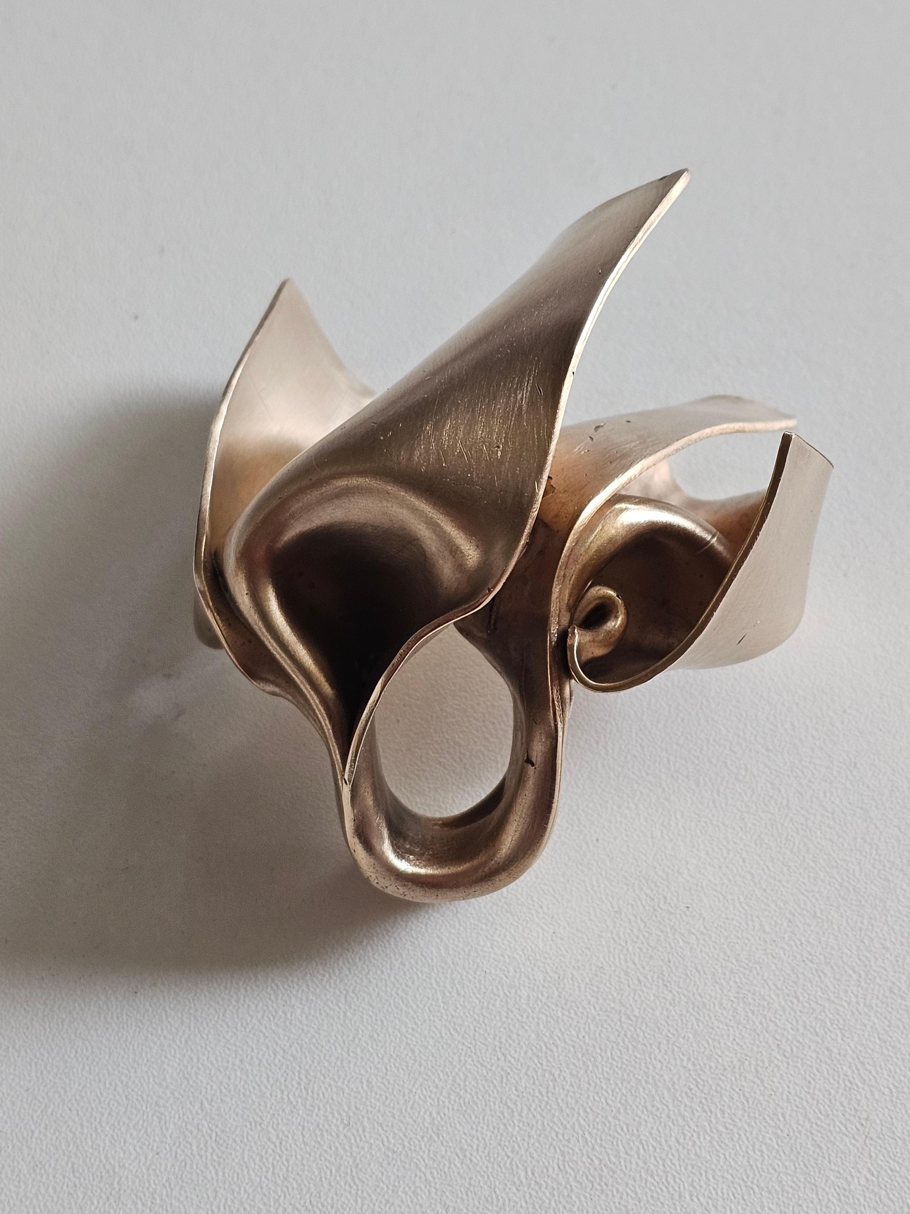 Big Soft Swirl Sculpture Statement Ring in satinated rose bronze and polished outlines
 
Unique 
Hallmarked

Dimensions 
cm : L 8 x W 5 x H 8
in : L 3.15 x W 1.96 x H 3.15
Thickness : 1.5 mm ( 0.059 in )

The Soft Swirl Ring by Alina is an elegant