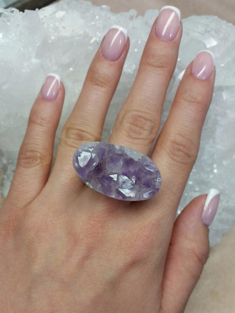 Artisan Big Solid Amethyst Ring Raw Crystals Lilac Light Purple Orchid Flower big ring For Sale
