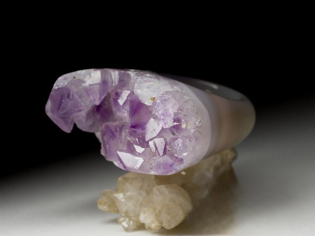 Uncut Big Solid Amethyst Ring Raw Crystals Lilac Light Purple Orchid Flower big ring For Sale