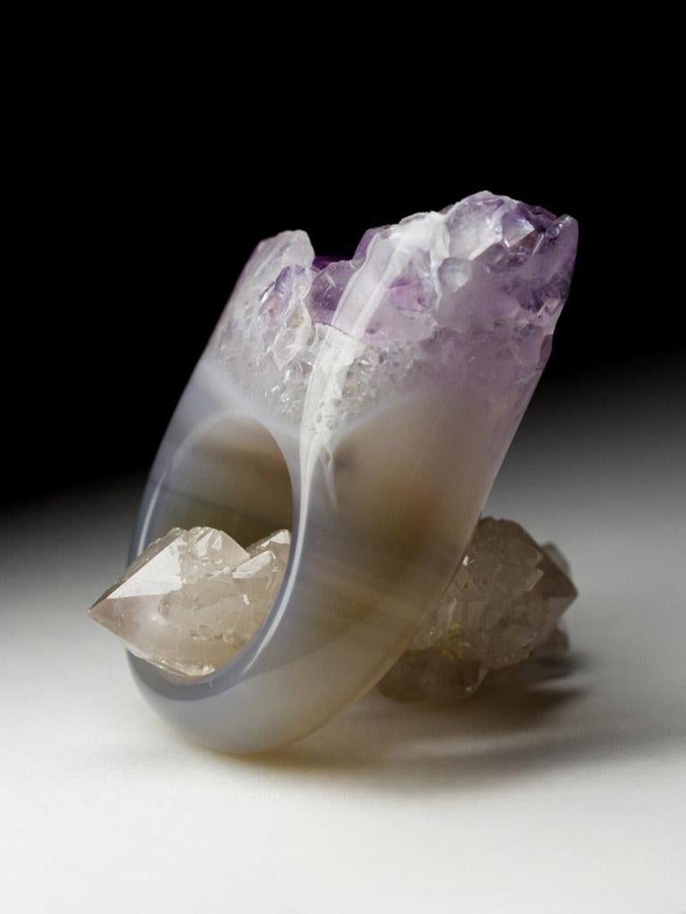 Big Solid Amethyst Ring Raw Crystals Lilac Light Purple Orchid Flower big ring For Sale 1
