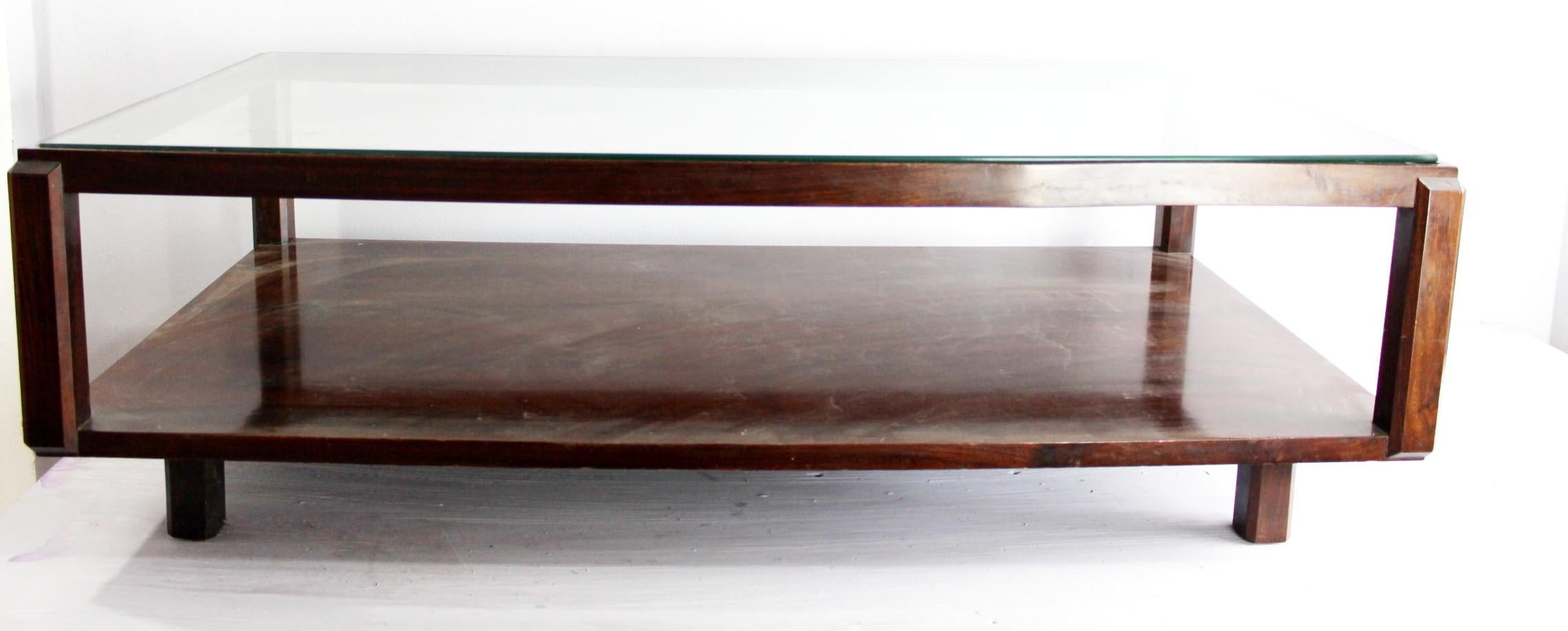 Hand-Crafted big solid rosewood intelectual italian design coffee table For Sale