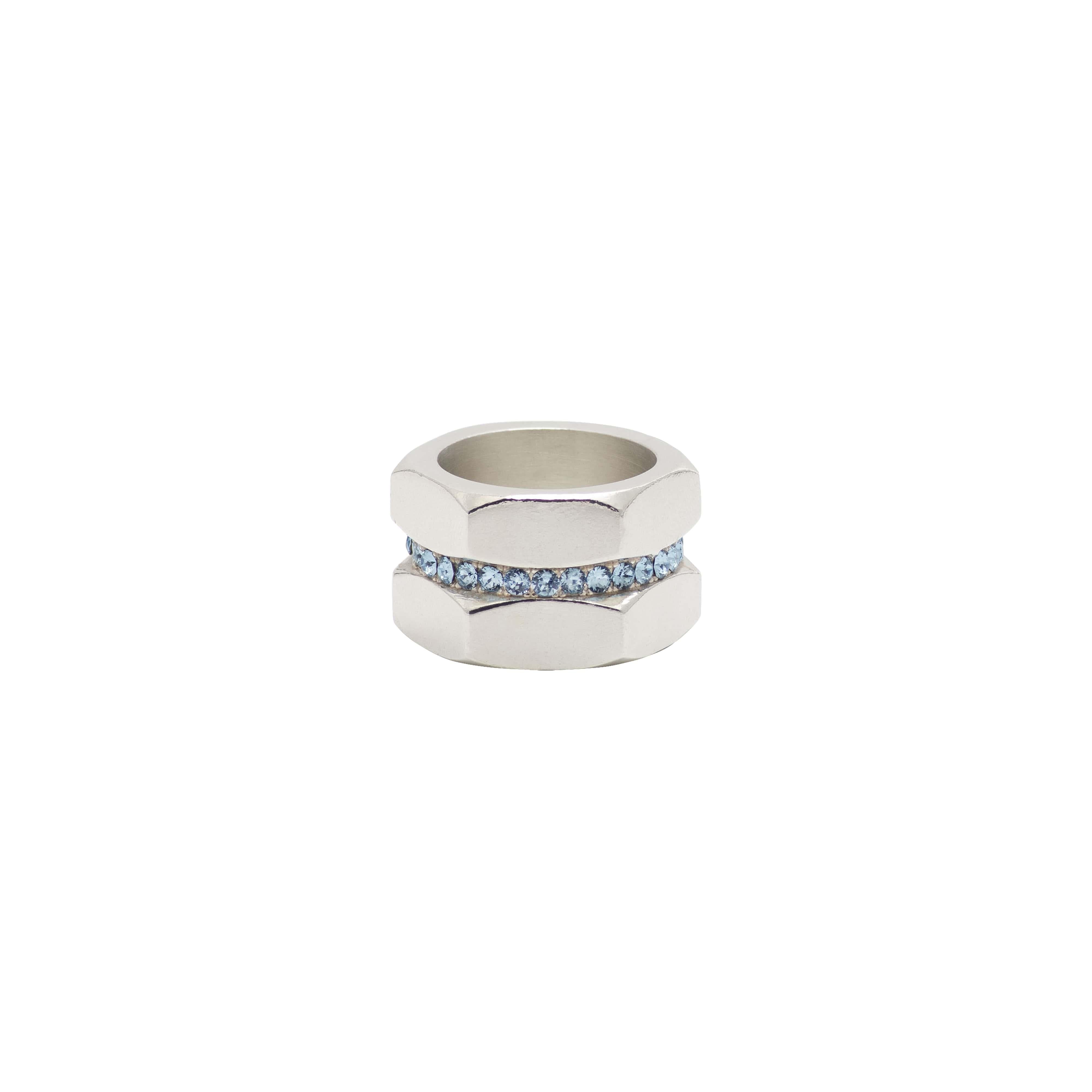 For Sale:  Big Solid Sterling Silver Ring with Aquamarine Zirconia Stones 2