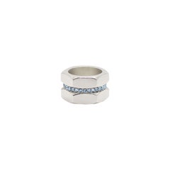 Big Solid Sterling Silver Ring with Aquamarine Zirconia Stones