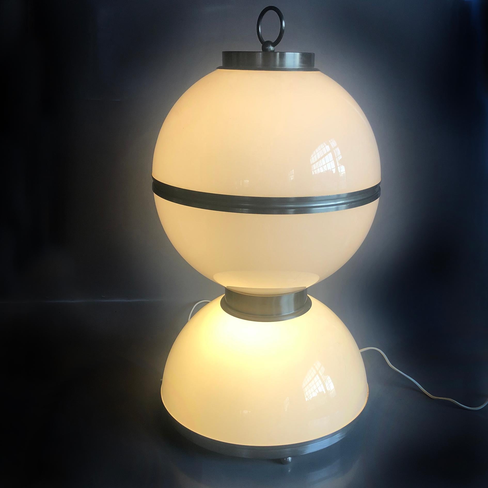 Big Space Age Opaline Glass and Silvered Metal Table or Floor Lamp, Italy, 1970s For Sale 4