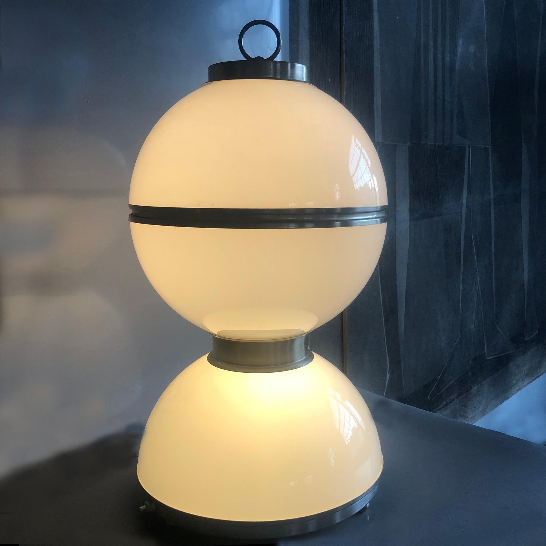 Big Space Age Opaline Glass and Silvered Metal Table or Floor Lamp, Italy, 1970s For Sale 5