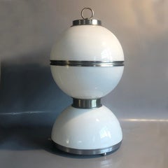 Big Space Age Opaline Glass and Silvered Metal Table or Floor Lamp, Italy, 1970s