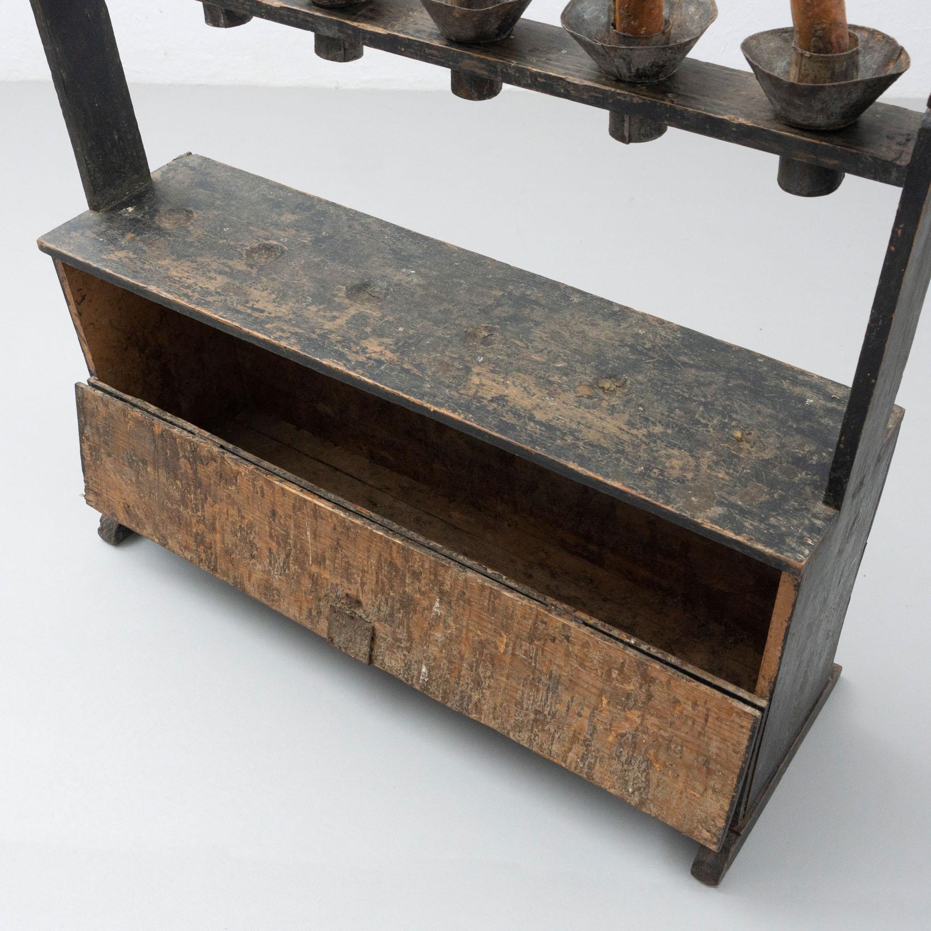 Big Spanish 'Hachero' Traditional Ancient Stained Wood Candleholder, circa 1890 3
