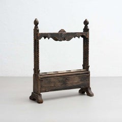 Big Spanish 'Hachero' Traditional Ancient Stained Wood Candleholder, circa 1930
