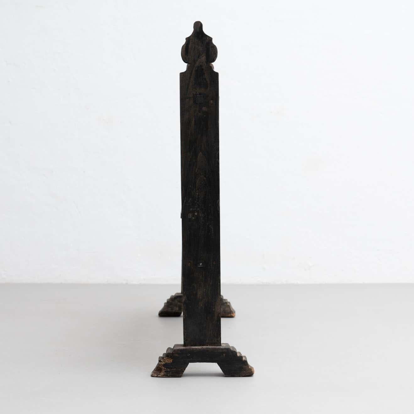 Big Spanish 'Hachero' Traditional Ancient Stained Wood Candleholder, circa 1930 2