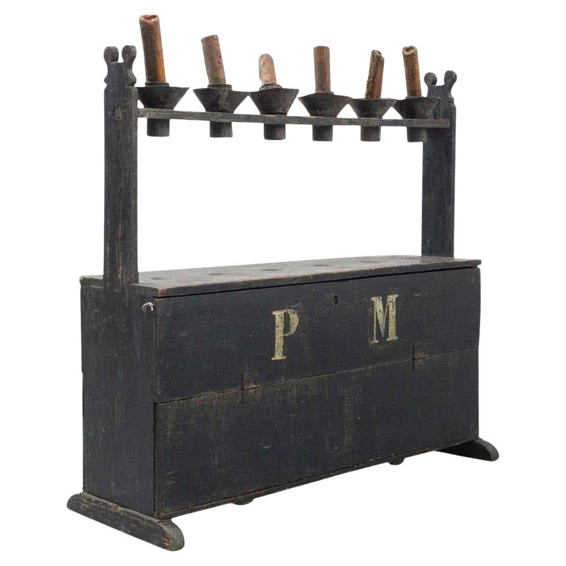 Big Spanish 'Hachero' Traditional Ancient Stained Wood Candleholder, circa 1940