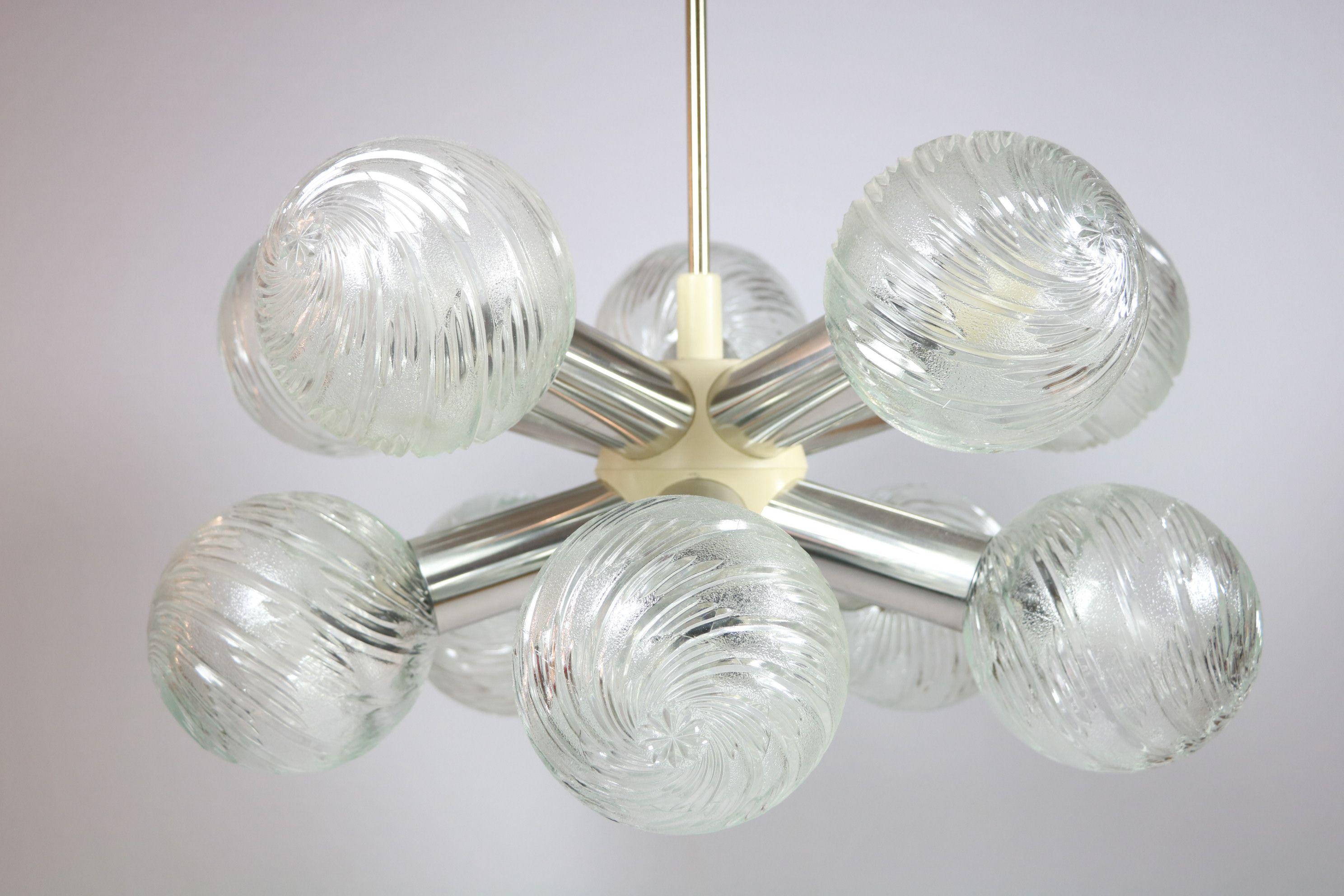 Big Sputnik Chandelier with 10 glass balls, 1970s, GDR In Good Condition For Sale In Berlin, BE
