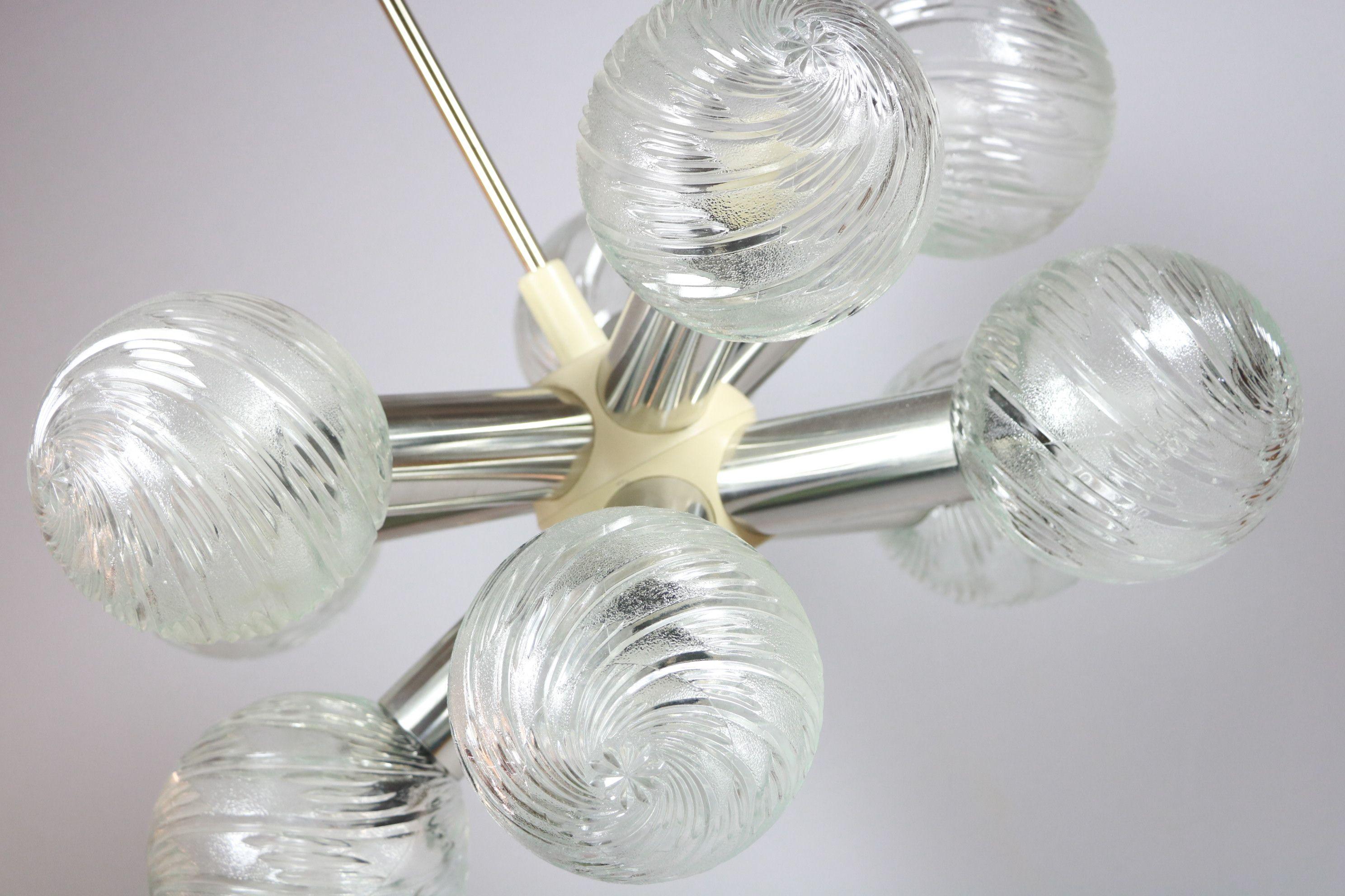 Late 20th Century Big Sputnik Chandelier with 10 glass balls, 1970s, GDR For Sale