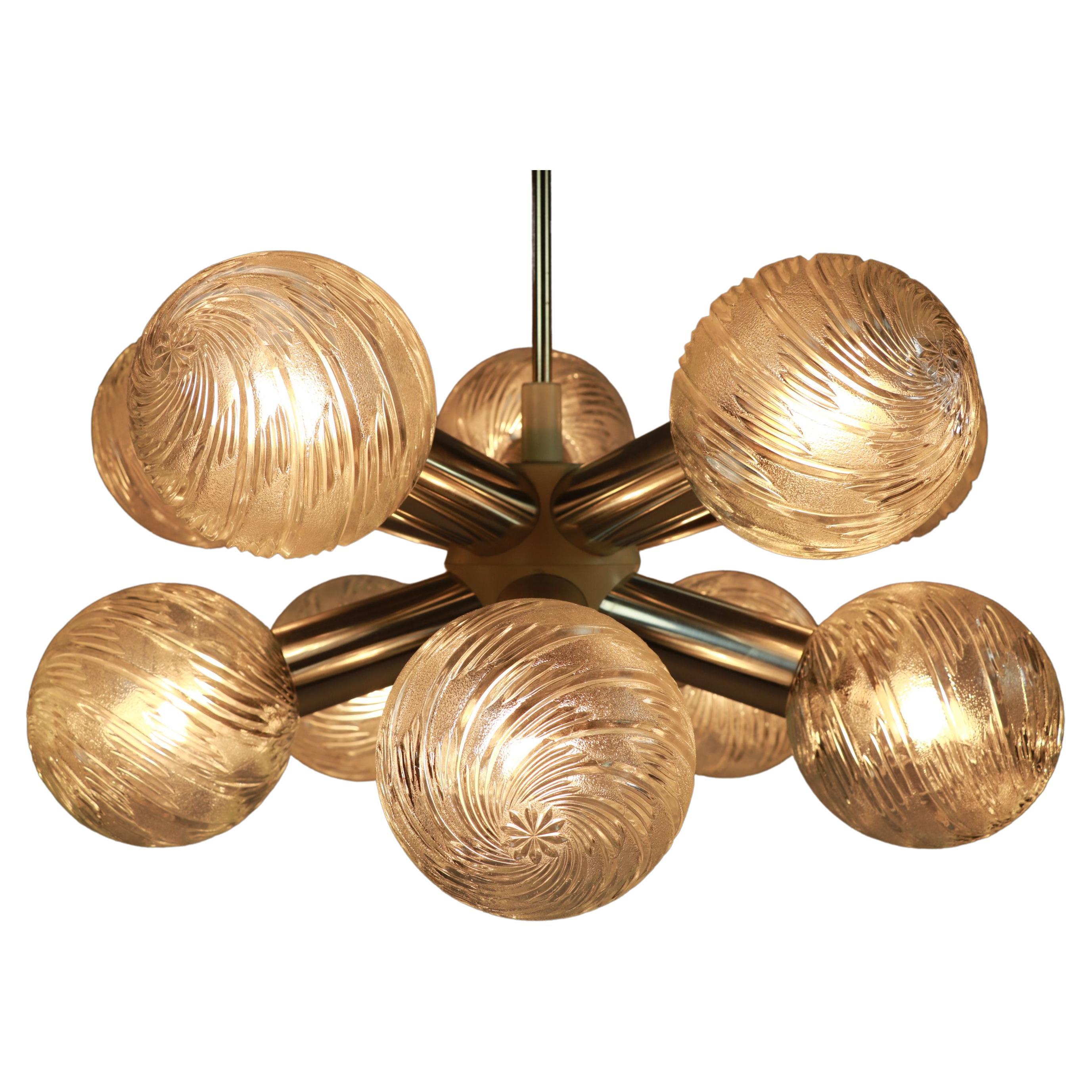 Big Sputnik Chandelier with 10 glass balls, 1970s, GDR For Sale