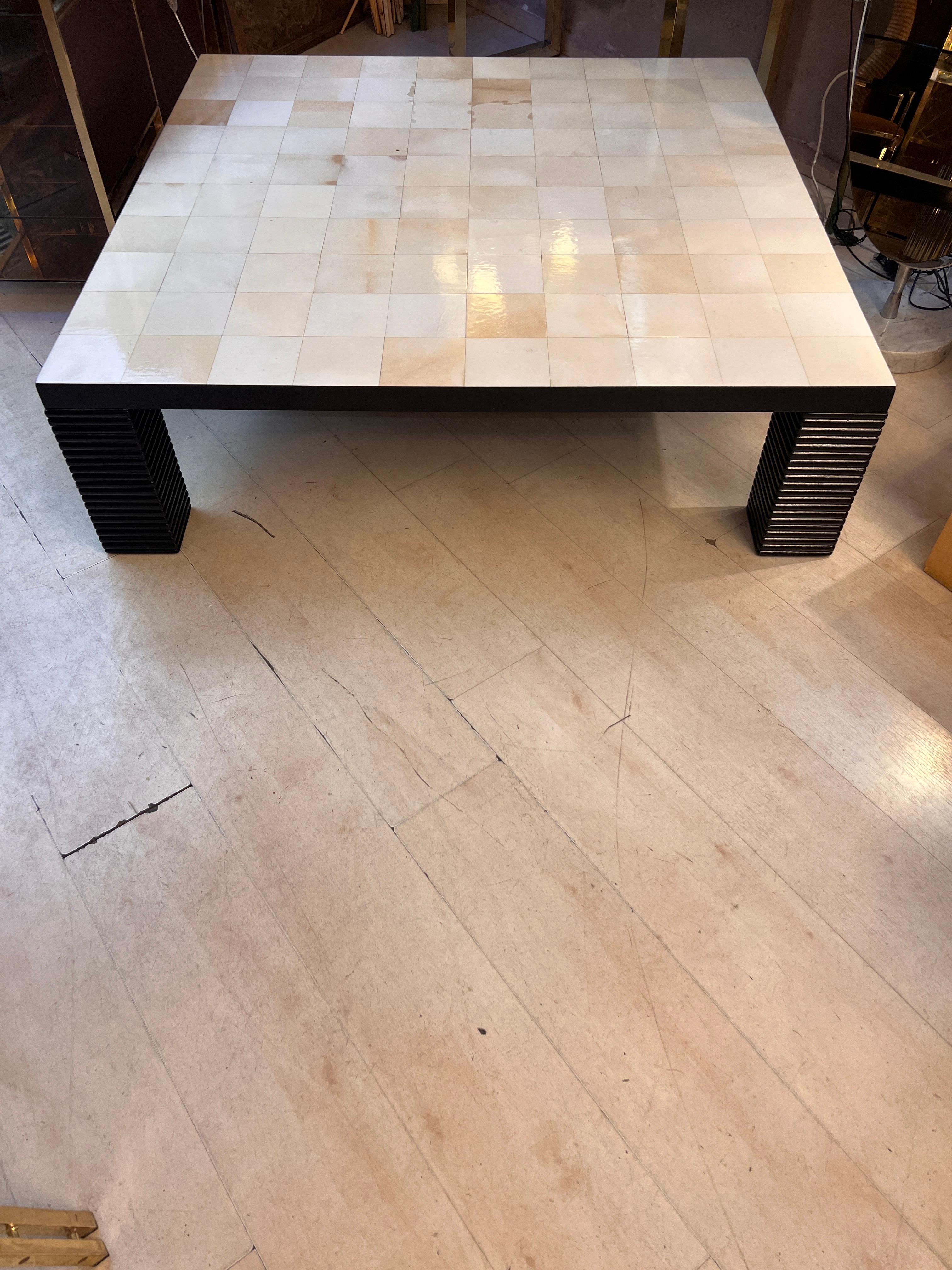 Big Square Vintage Parchment Paper Coffee Table 1980 en vente 3